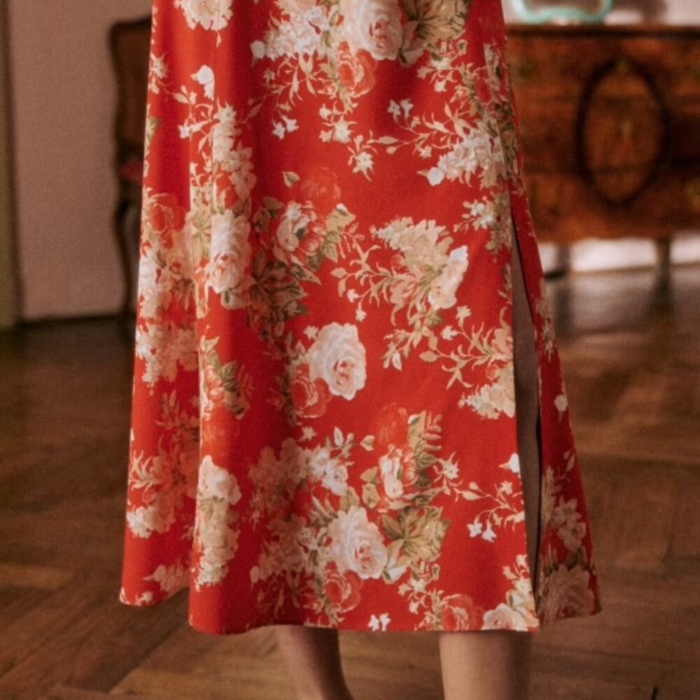 Sezane Tabata Skirt - Red Floral NWT